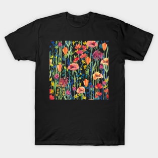 Watercolor painted wildflower meadow repeat T-Shirt